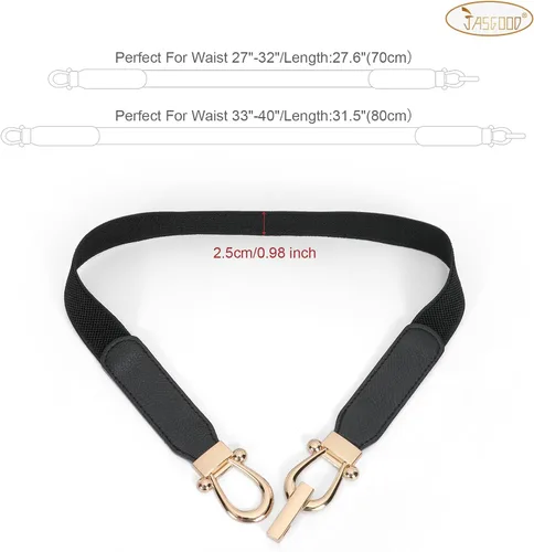 Miniatura 7 de JASGOOD Cinturón elástico para mujer, cinturón elástico retro para mujer, con hebilla dorada