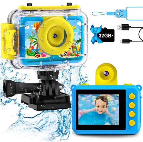 Juguete de piscina y cámara submarina para niños, cámara de acción impermeable de 99 pies, video de 1080P y foto de 20 MP con lente abatible,