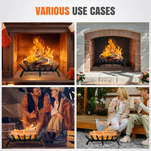 Miniatura 8 de Rejillas de chimenea con retenedor de brasas - Rejilla de leños para chimenea de 21 pulgadas, acero sólido resistente de 7 barras, rejilla de fuego