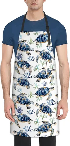 Miniatura 18 de Hermoso delantal de tortuga marina para mujeres y hombres, delantales de chef de cocina de tela Oxford Margarita72