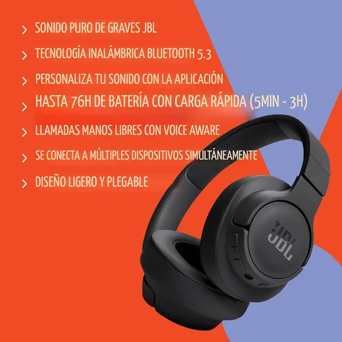 Miniatura 7 de JBL Tune 720BT - Auriculares inalámbricos con cancelación de ruido, con sonido JBL Pure Bass, Bluetooth 5.3, hasta 76 horas de duración de batería
