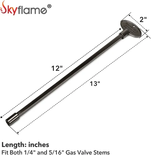Miniatura 3 de Skyflame Kit de válvula de llave de gas recta de 3/4 pulgadas para chimenea de hoguera con brida negra plana, llave universal de 3 pulgadas y 12