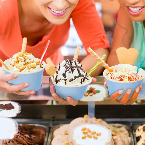 Miniatura 7 de Cunhill 100 tazas de helado de 8 onzas con 100 cucharas, recipientes de helado de color sólido, tazas de helado desechables, tazones de yogur, Azul