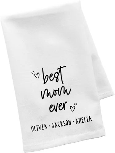 Andaz Press Toalla de Cocina Personalizada, Toalla de Té de Saco de Harina, La Mejor Mamá de Todos los Tiempos Nombres Personalizados de Niños