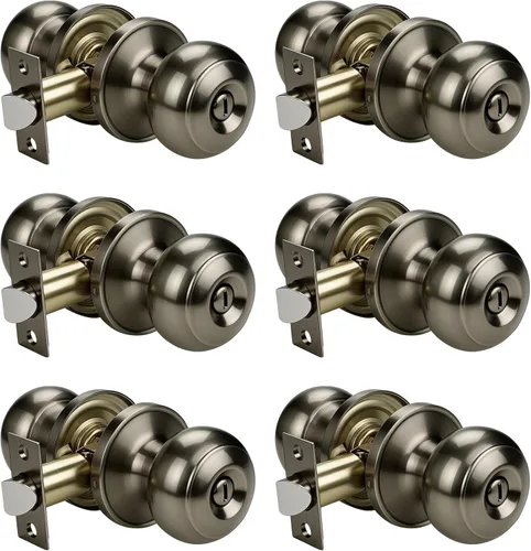 Miniatura 36 de KNOBWELL Pomos de puerta de privacidad, pomo de puerta de cama y baño con cerradura, pomos de puerta de bronce aceitado interior, pomo de puerta