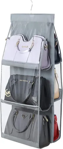 Miniatura 11 de HAN SHENG Organizador transparente para bolsos y bolsos, con 6 bolsillos, almacenamiento para colgar bolsas, estante colgante que ahorra espacio
