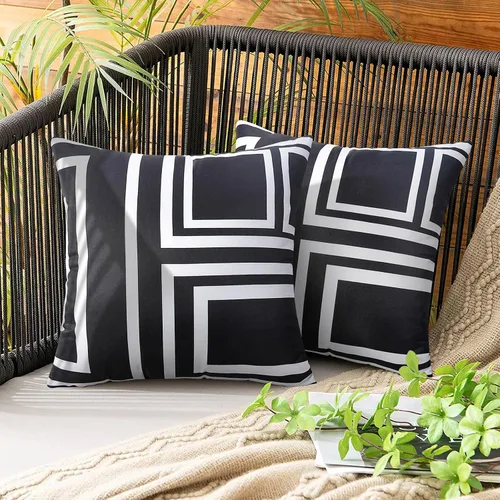 Merrycolor Juego de 2 fundas de almohada impermeables para exteriores, diseño geométrico, decorativas, cuadradas, color blanco y negro, para muebles