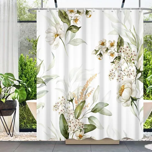 Miniatura 19 de Cortinas de ducha botánicas verdes de 36 x 72 pulgadas, hojas de eucalipto naturales de primavera para minimalismo moderno, decoración de baño, tela