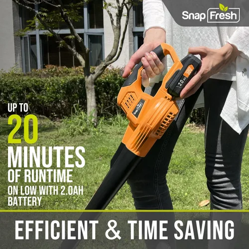 Miniatura 3 de SnapFresh Soplador de hojas inalámbrico Soplador eléctrico de hojas de 20 V con batería de 2.0 Ah y cargador Soplador de hojas ligero de 2