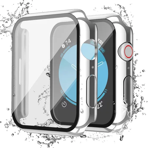 Miniatura 40 de Misxi Paquete de 2 fundas impermeables con botón diseñadas para Apple Watch Series 3 Series 2 de 38mm, funda rígida de policarbonato anticaídas
