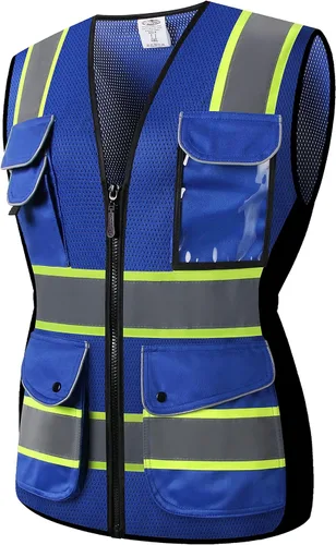 Miniatura 14 de JKSafety Chaleco de seguridad reflectante de alta visibilidad para mujer, tiras reflectantes cosidas en el cuerpo de color neón, transpirable