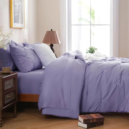 Miniatura 7 de DOWNCOOL Juego de edredón de 7 piezas color púrpura lavanda tamaño completo, cama en una bolsa con pintuck, juego de cama tamaño completo