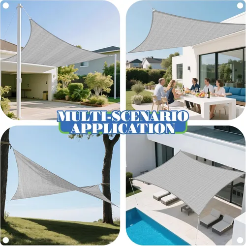 Miniatura 2 de ECOOPTS Toldo Vela de Sombra Solar HDPE de 8'x8' Toldo Rectangular para Patio Exterior Cubierta de Pérgola Bloquea 95% UV Resistente (Gris)