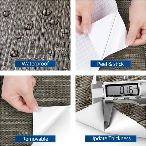 Miniatura 4 de FunStick Papel Tapiz de Tela de Hierba Tejida Marrón Topo Despegar y Pegar, Papel Tapiz de Tela con Textura Autoadhesivo de Ratán Marrón, Papel