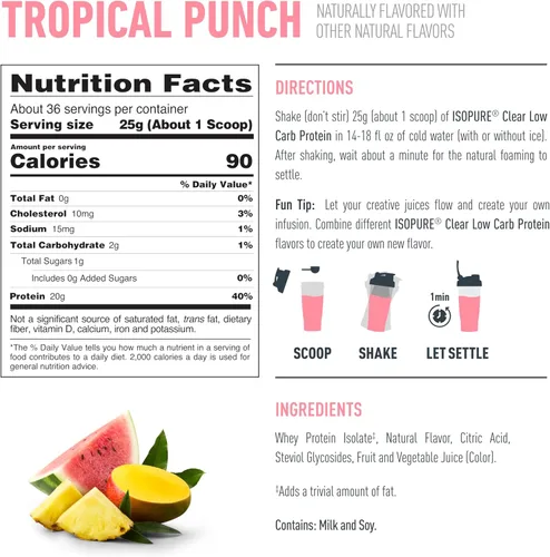 Miniatura 8 de Isopure - polvo de proteína de suero de leche con sabor a fruta ligera refrescante