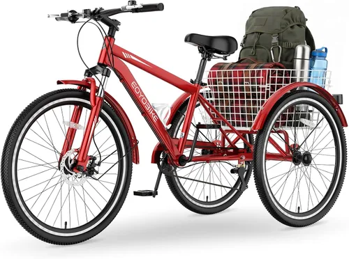 Miniatura 7 de MOPHOTO Triciclo de montaña para adultos, bicicleta de montaña de 7 velocidades y 3 ruedas para adultos, triciclo Cruiser de 24/26/27.5 pulgadas