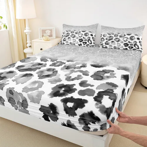Miniatura 18 de Juego de sábanas con estampado de manchas de piel de cheetah abstracto, sábana bajera tamaño individual para niños, niñas y mujeres, decoración
