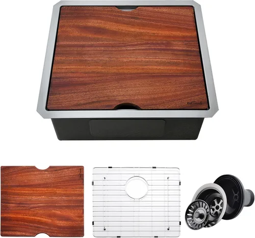 Fregadero de cocina de montaje inferior, fregadero de cocina de 21 x 19 pulgadas, fregadero de cocina de acero inoxidable calibre 16, fregadero de
