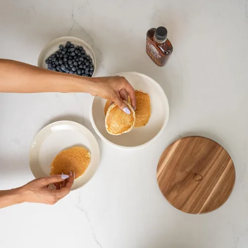 Miniatura 5 de Auténtico calentador de tortillas de madera y cerámica, soporte para tortillas con tapa, calentador de pan, soporte para panqueques, caja Roti, 8.5