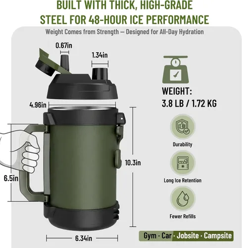 Miniatura 8 de Hydraful - Jarra de galón, botella de agua grande de acero inoxidable con aislamiento al vacío de triple pared de 128 onzas, botella de agua grande