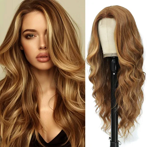 Miniatura 11 de Peluca larga negra ondulada con flequillo para mujer, 26 pulgadas, peluca sintética de aspecto natural de repuesto para uso diario, fiesta, cosplay