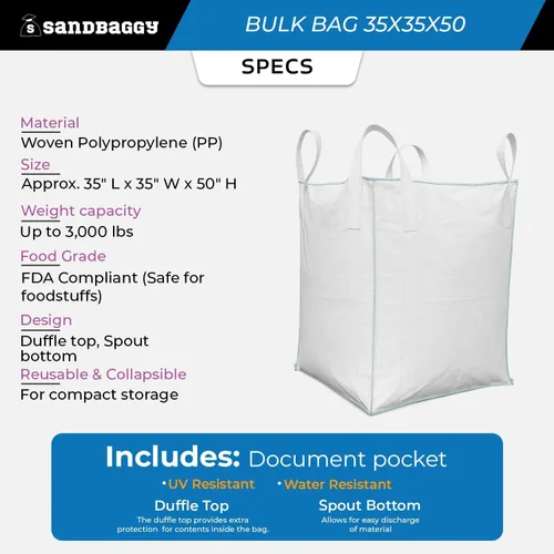 Miniatura 2 de Sandbaggy FIBC Bolsa a granel 35 pulgadas de largo x 35 pulgadas de ancho x 50 pulgadas de alto Bolsas de arena grandes Bolsa de grado