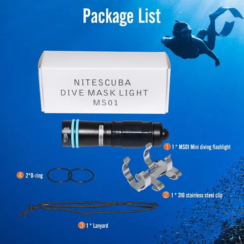 Miniatura 6 de nitescuba MS02 - Mini máscara de buceo, linterna de buceo, linterna subacuática, 229.7 ft, interruptor giratorio de 500 lúmenes, con batería y clip