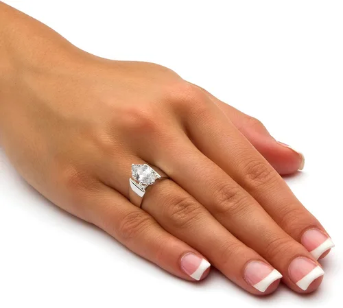 Miniatura 3 de PalmBeach Sterling Silver Marquise Shaped Cubic Zirconia Wide Band Solitaire Engagement Ring Sizes 5-12