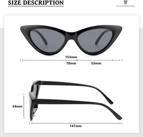 Miniatura 3 de Livhò Gafas de sol retro vintage angostas ojo de gato para mujer, con marco de plástico