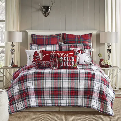 Miniatura 3 de Levtex Home - Funda estándar acolchada a cuadros Spencer (26 x 20 pulgadas) - Tartán de Navidad - Rojo, verde, blanco, azul, dorado - Sin relleno