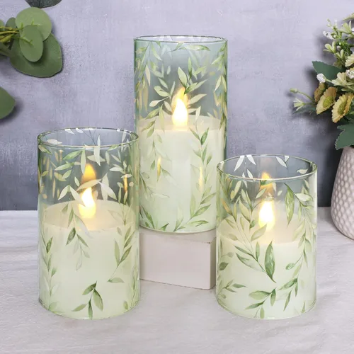 Miniatura 11 de Velas sin llama de hortensia con control remoto parpadean vidrio cera real velas LED - Decoración de fiesta en casa boda romántica tema de amor