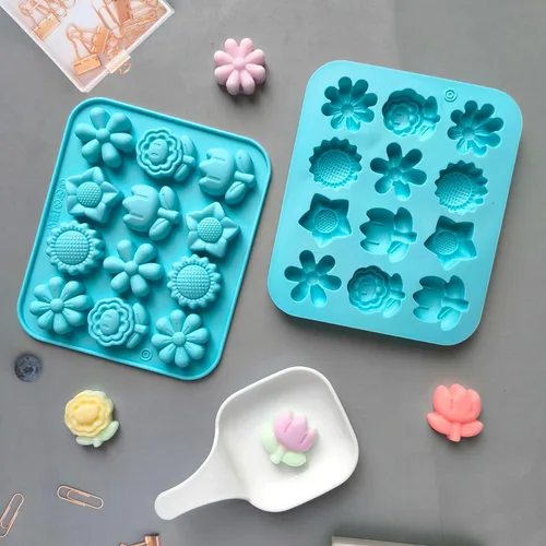 Miniatura 7 de Paquete de 3 moldes de flores de silicona con margaritas y chocolate, moldes florales de girasol, tulipán, margarita, dulces, moldes para hornear, B