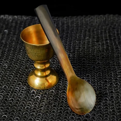 Miniatura 4 de Mythrojan Cuchara de caviar de cuerno de búfalo grande hecha a mano con acabado pulido para helado, azúcar, sal, caviar, pimienta, miel, café, 10