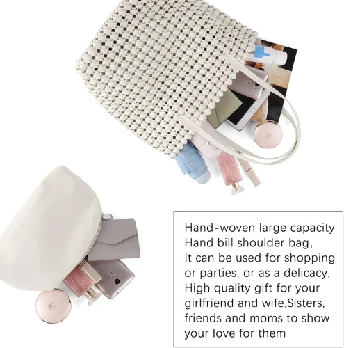 Miniatura 5 de Bolsa tejida para mujer, de piel vegana, grande, de verano, playa, viaje, bolso de mano y bolso de mano retro hecho a mano