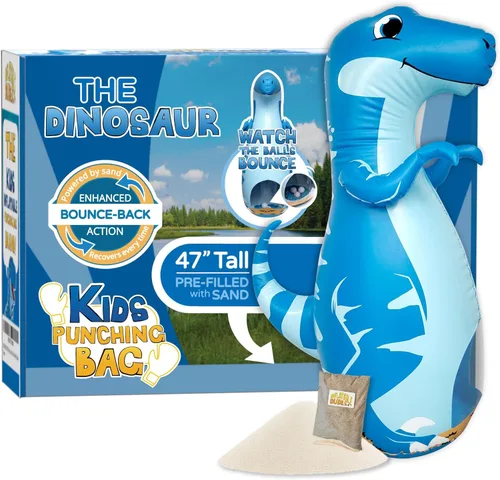 Miniatura 10 de INFLATABLE DUDES Dinosaurio - Saco de boxeo para niños Ya lleno de arena Bolsa Bop Juguete de boxeo inflable Saco de boxeo para niños Blue