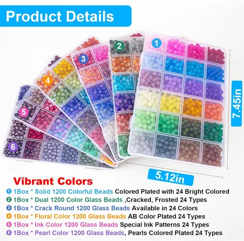 Miniatura 3 de XSEINO Juego de aproximadamente 7200 cuentas de vidrio de 0.236 pulgadas para hacer pulseras, 144 diseños surtidos, serie de colores especiales