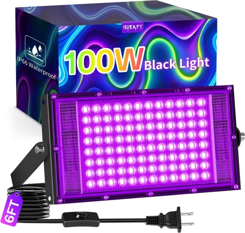 Miniatura 11 de Luz LED negra de 50 W IP66 impermeable, luz de inundación de luz negra para exteriores con interruptor+cable de 6 pies, foco de luz negra para neón