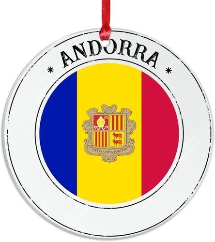 Miniatura 3 de Bandera de Andorra, adorno colgante de Navidad, bandera nacional, decoraciones de Navidad, adornos acrílicos, colgante para árbol de Navidad