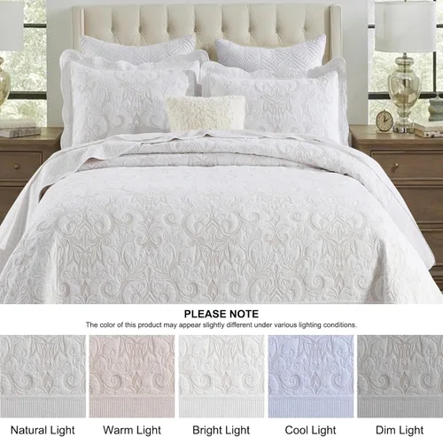 Miniatura 6 de Bedduvit Juego de colcha extragrande de 120 x 128 pulgadas, 100% algodón natural, colcha blanca tamaño King, colcha suave y ligera, 3 piezas
