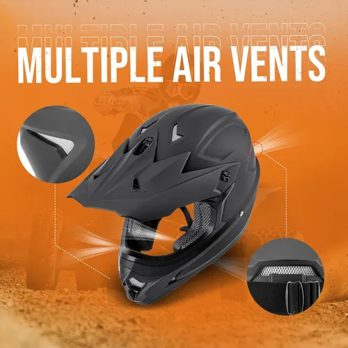 Miniatura 4 de OUMURS Casco de ATV Bicicleta de Tierra para Adultos con Gafas Guantes y Máscara Hebilla de Liberación Rápida Visera Solar Ajustable Casco de Negro