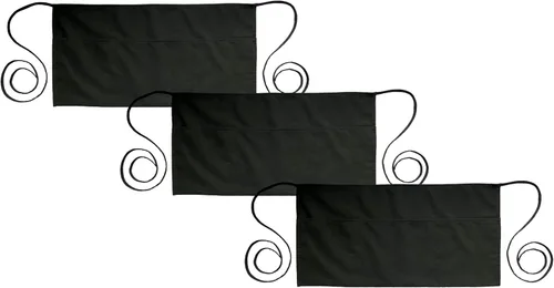 PLOYMONO Delantal de servidor con 3 bolsillos, paquete de 3 delantales de cintura corta para camarera, servidores de restaurantes, camareros, Negro