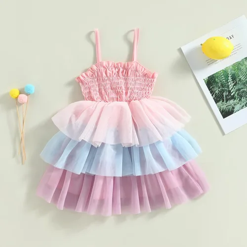 Miniatura 2 de Vestido sin mangas para bebé niña, vestido de tul esponjoso, falda tutú en capas, vestido de verano para niños