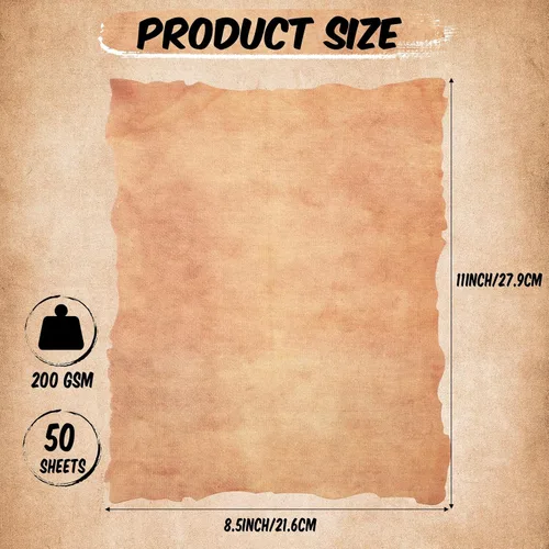 Miniatura 2 de Harloon 50 piezas de papel vintage de acuarela de algodón de aspecto antiguo, cartulina en blanco de 200 GSM grueso con borde anticuado para dibujo