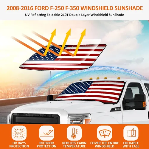 Miniatura 3 de Bestview - Parasol para parabrisas con bandera americana para Ford F-250 F-350 de 2008-2016, parasol plegable personalizado para ventana delantera