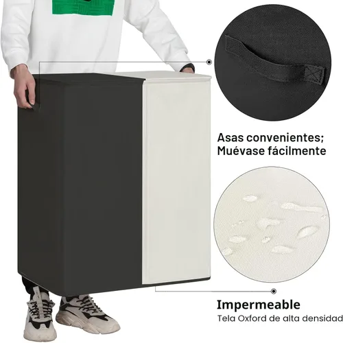 Miniatura 4 de WOWLIVE Cesta de lavandería doble con tapa y bolsas de lavandería extraíbles, cesta grande de lavandería de 154 litros, cesta de ropa sucia plegable
