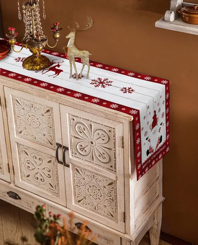 Miniatura 4 de Camino de mesa de lino y algodón de Feliz Navidad, gnomo, copo de nieve, camino de mesa de madera para mesa de comedor, decoración de cocina