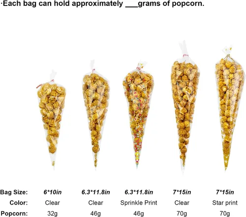 Miniatura 7 de EKAPACKAGING 50 bolsas de celofán para dulces en forma de cono con estampado de estrella de 7x15 pulgadas, con cierre giratorio triangular, bolsas
