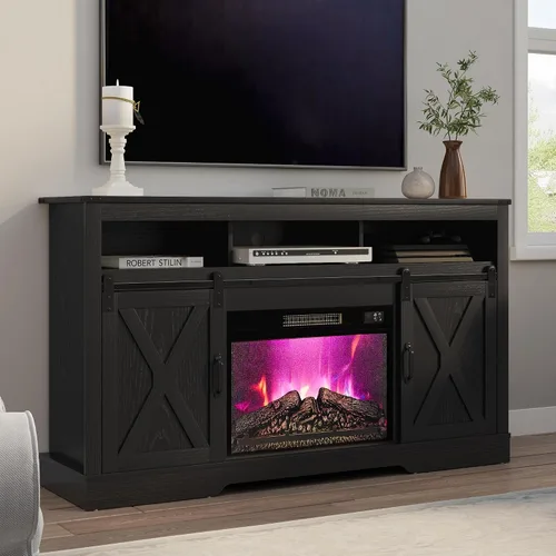 RoyalCraft Soporte de TV con Chimenea Estilo Granja para TV de más de 65 pulgadas, Centro de Entretenimiento con Chimenea Eléctrica de 23" con