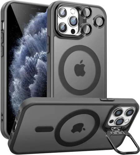 Miniatura 27 de Funda magnética para iPhone 11 con soporte, compatible con Magsafe, protección militar y protector de lente de cámara, funda translúcida mate