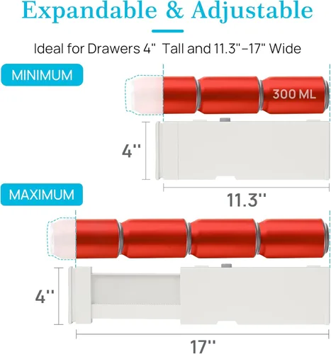 Miniatura 5 de Vtopmart Paquete de 6 separadores de cajones para ropa, 4 pulgadas de alto 11.3 a 17 pulgadas, organizador de cajones de tocador ajustable
